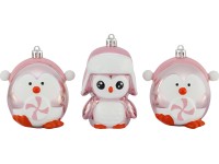 Ozdoby na vánoční stromeček tučňák, růžová/bílá, 3 ks