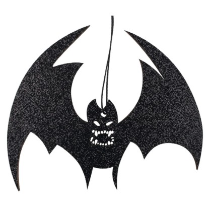 Anděl Přerov Netopýr Halloween dřevěný s černým glitrem na zavěšení, 12 cm