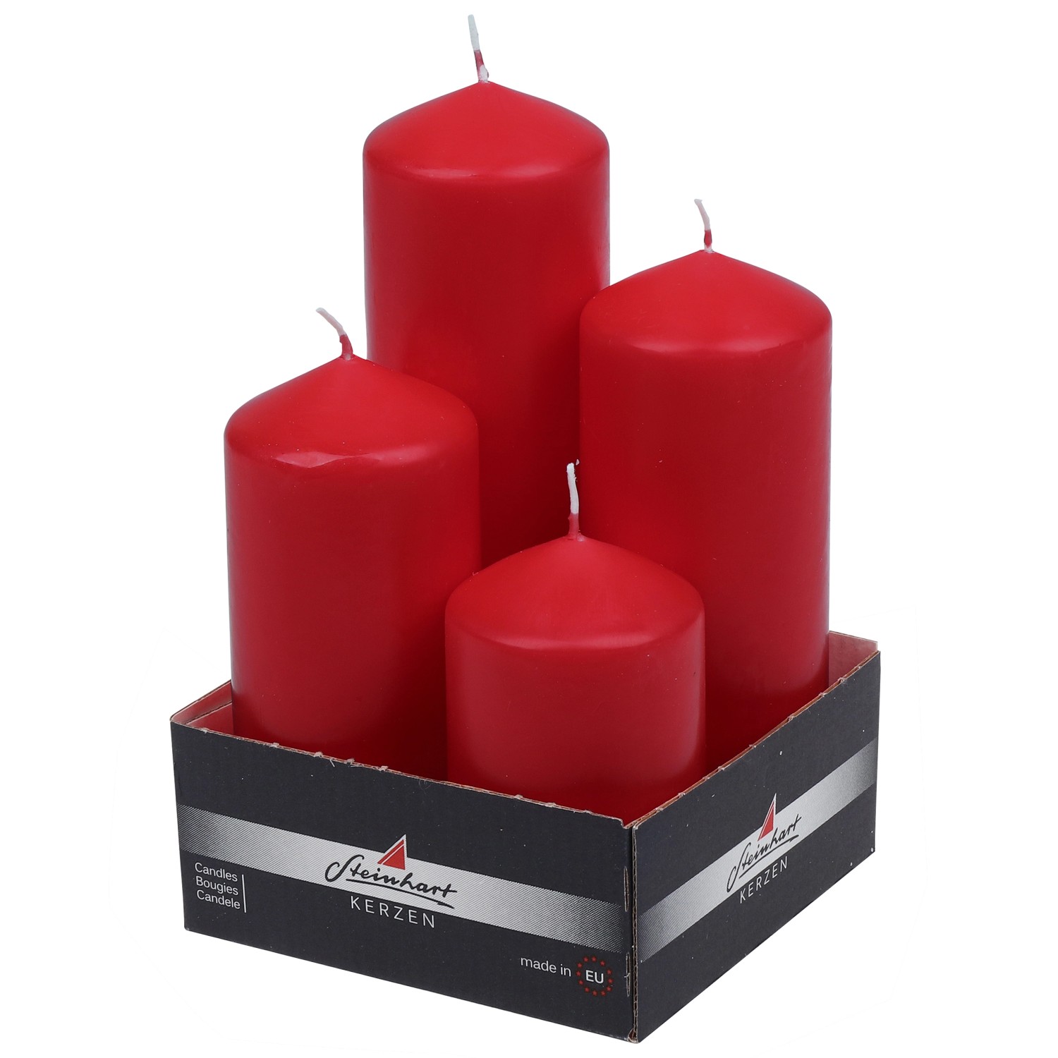 Steinhart Stupňovité adventní válcové svíčky rubínová, pr. 5,7 cm, 4 ks