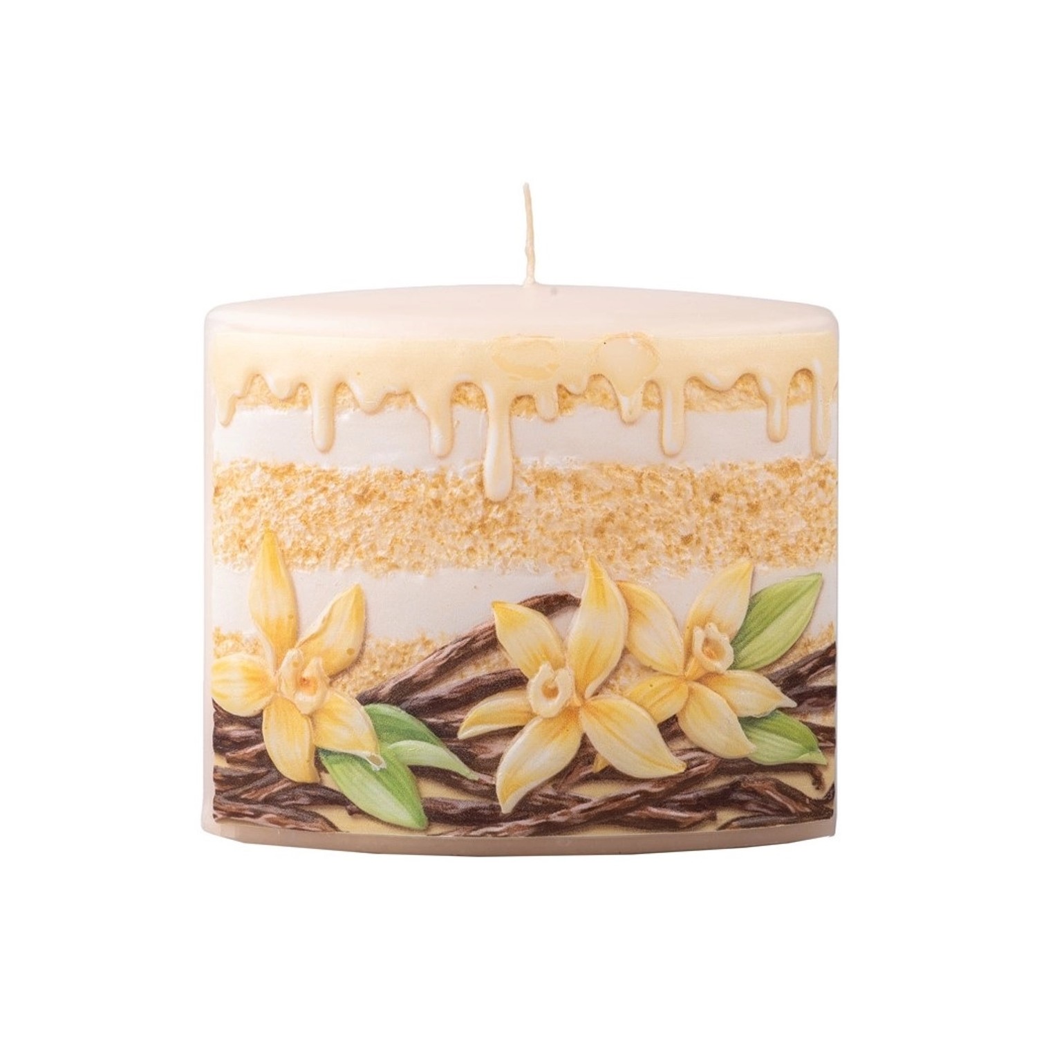 Svíčka elipsa, vanilkový lusk+květina, 115 x 55 x 100 mm