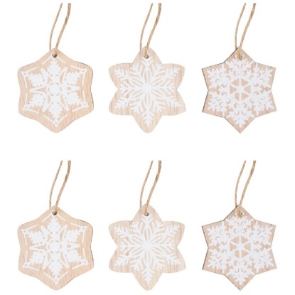 Dřevěné vločky na zavěšení 5,5 cm 24 ks v krabičce