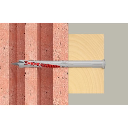 Fischer DuoXpand hmoždinka s dlouhým dříkem a zápustnou hlavou šroubu, 10x160 mm, v zdivu a dřevě.