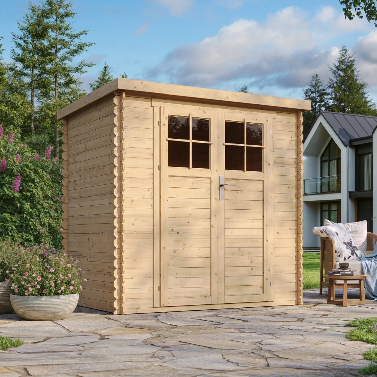 Timbela Dřevěný zahradní domek M311F+M311G s podlahou, se zámkem, 118 x 188 cm