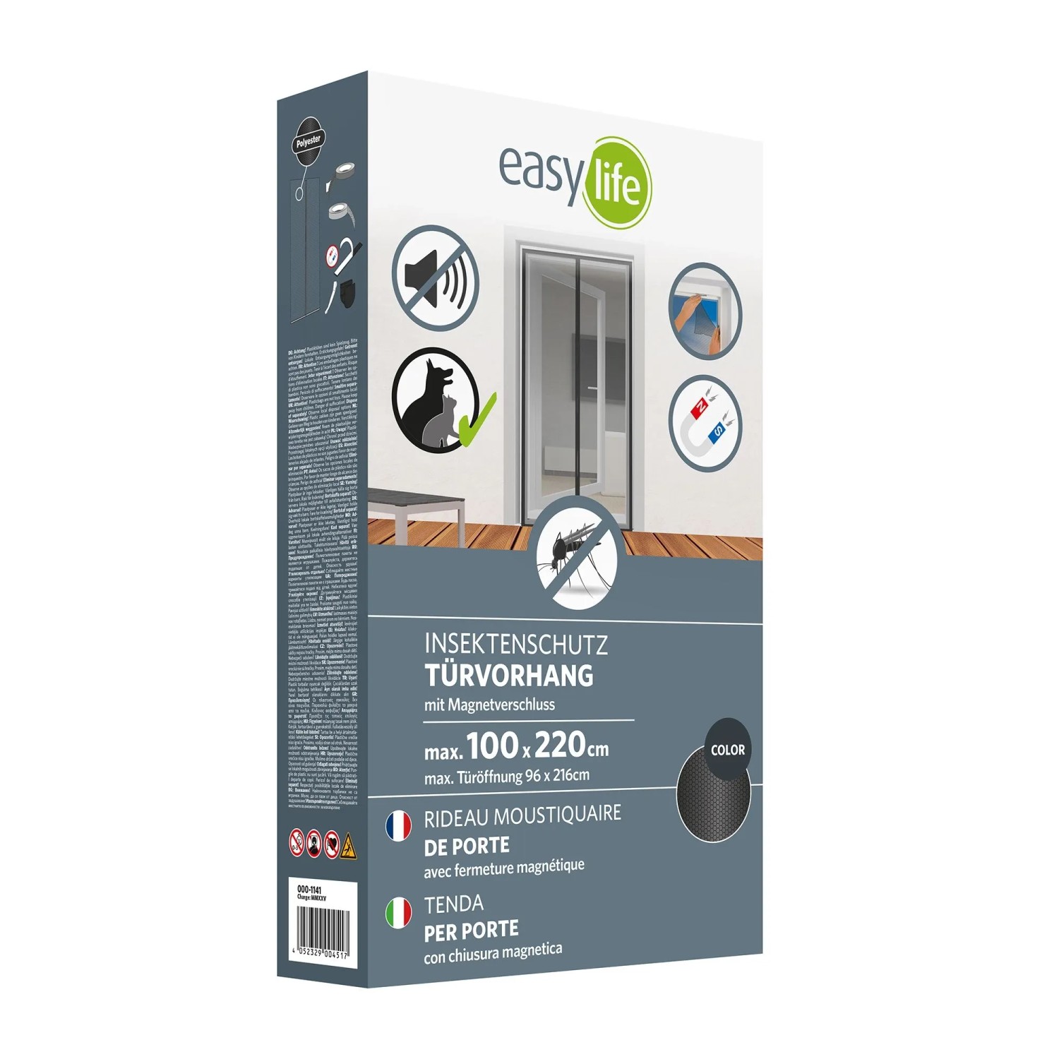 Easy Life Síť proti hmyzu do dveří s magnet. zavíráním, antracit, 100 x 220 cm