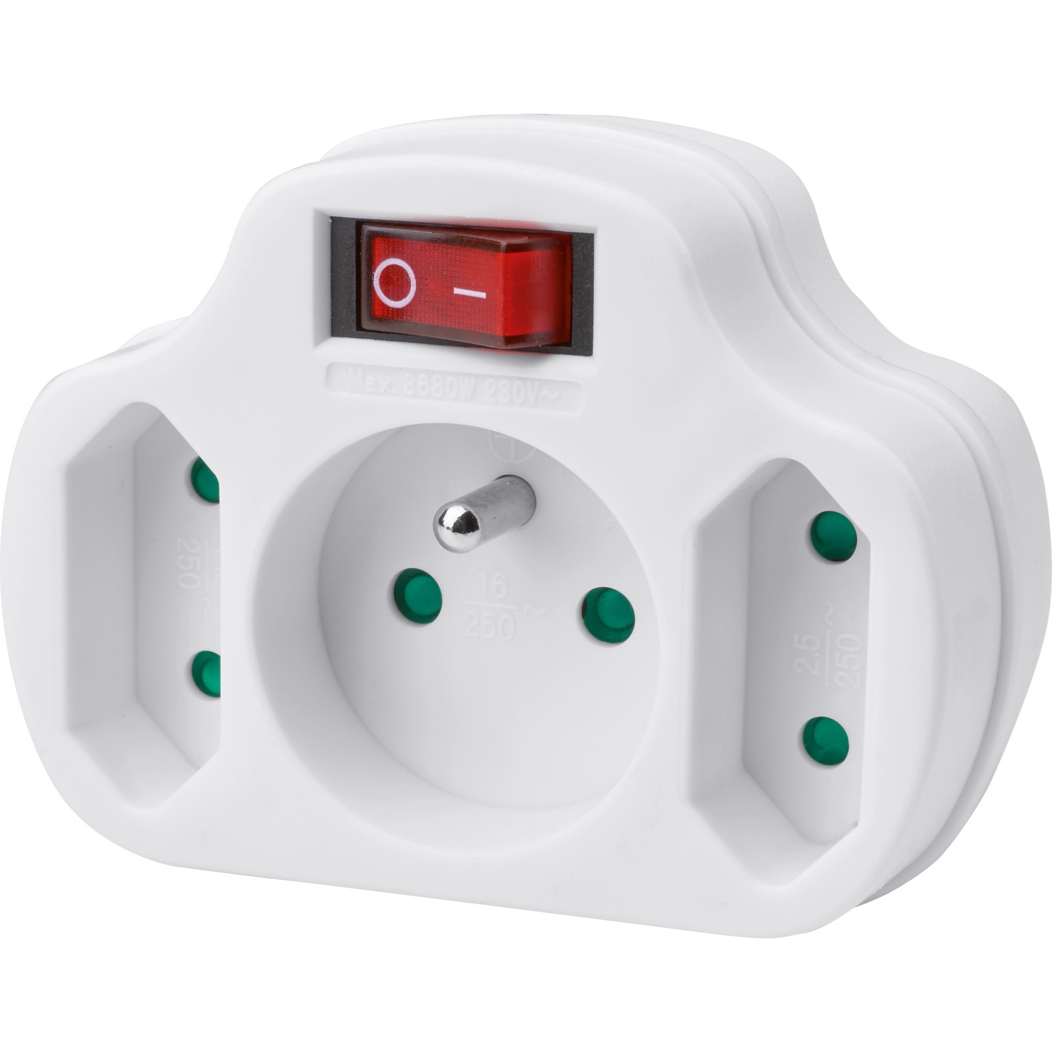 Euro adaptér s vícenásobnou zásuvkou bílý s vypínačem