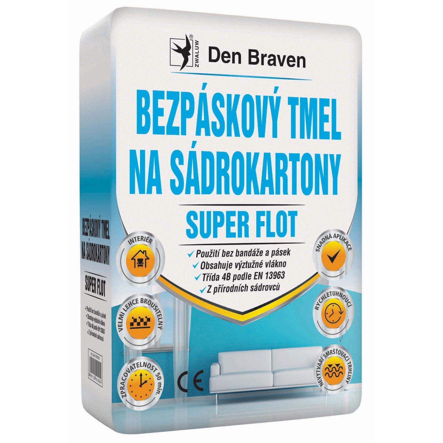 Den Braven Bezpáskový tmel na sádrokartony SUPER FLOT bílá Typ: pytel, Barva: bílá, v balení: 5  kg