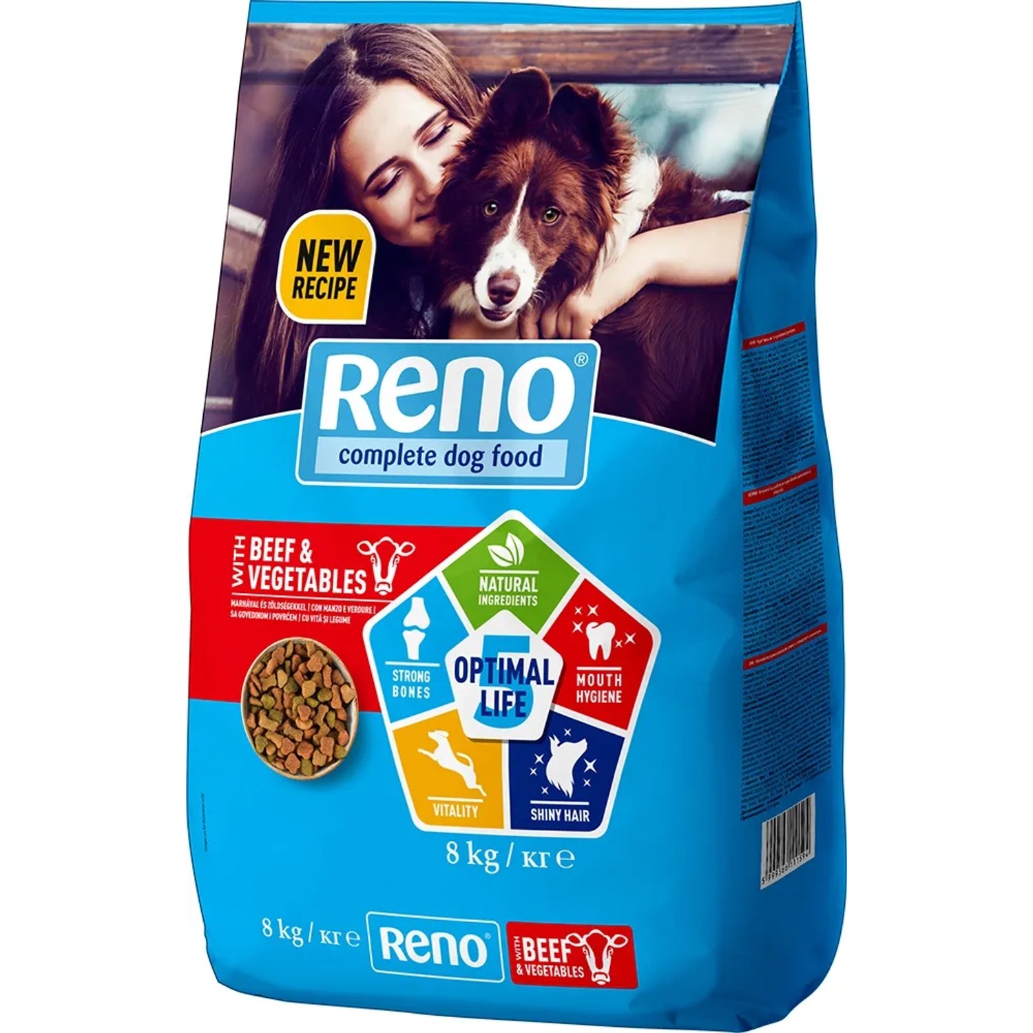Reno Granule pro psy Optimal Life 5 s hovězím masem a zeleninou, 8 kg