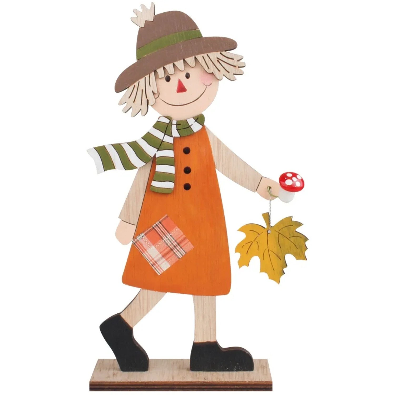 Anděl Přerov Panáček s šálou dřevěný na postavení 12 x 23 cm