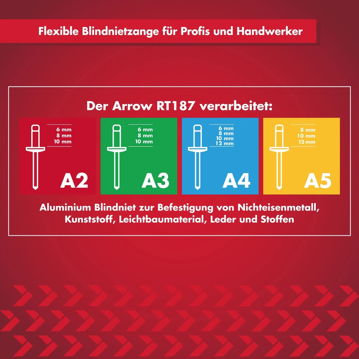 Arrow Nýtovací kleště RT187 v kufru vč. 100 nýtů A2-A5 a HSS vrtáků 2/3 ...