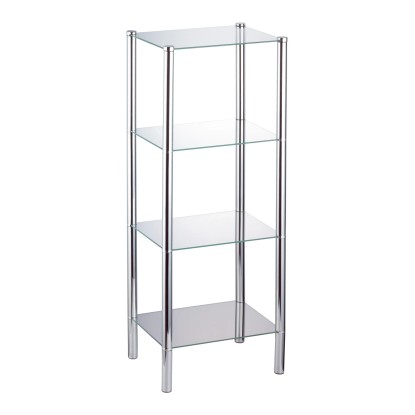 Skleněný regál Maupiti se 4 policemi z chromu a skla, výška 104 cm.