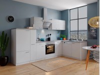 Respekta Kuchyně Malia L beton/bílá 310 cm-skl.d./šik.digestoř/myčka/lednice