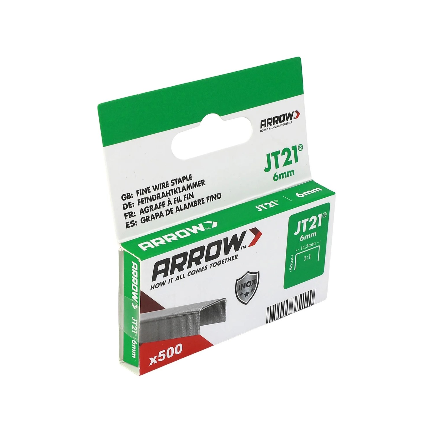 Arrow Drátěné sponky do sponkovačky JT21 V2A, délka 6 mm, 500 ks