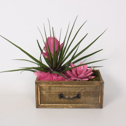 Aranžmá rostlin v dřevěné nádobě průměr květináče cca 23 cm