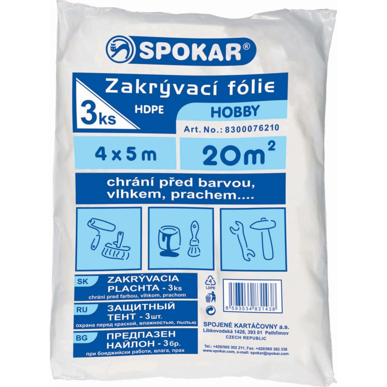 Spokar Zakrývací fólie HDPE Hobby 4 x 5 m, 5 um, 3 ks