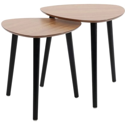 Koopman 2dílná sada odkládacích dřevěných stolků přírodní/černá