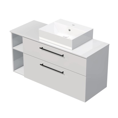 INTEDOOR Koupel.skříň+umyvadlo BEE, úchyt černý, 120cm, regál vlevo, bílá lesk