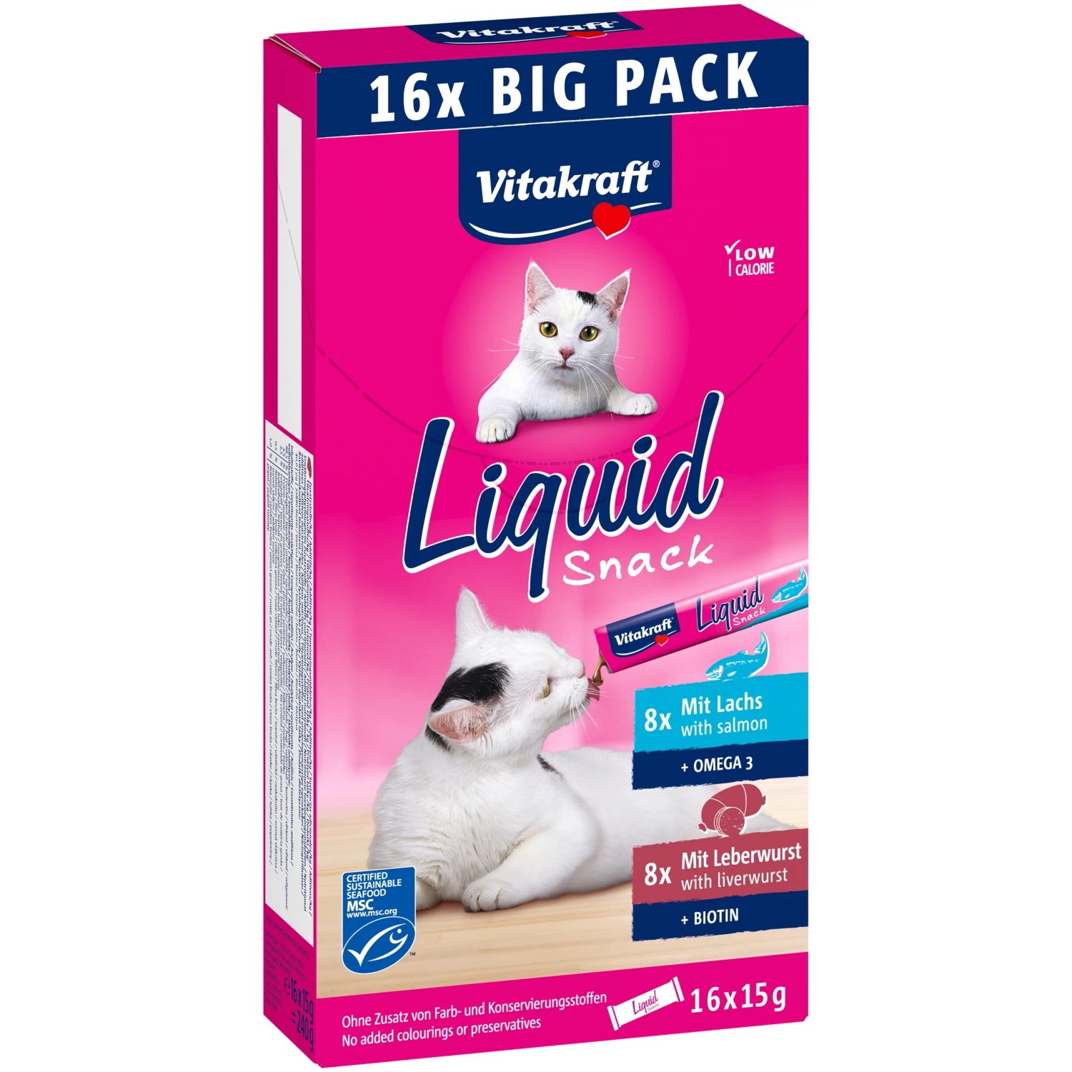 Vitakraft Pochoutka pro kočky Liquid Snack Multipack játrovka a losos, 16 x 15 g