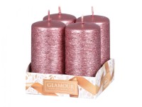 GLAMOUR Adventní svíčky válové Taurus škrábané metalické růžové pr. 4 x 8 cm 4ks