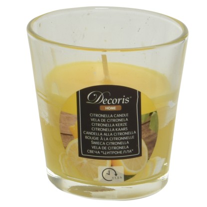 Decoris Vonná svíčka citronela ve skle, žlutá, pr. 7,5 x 7,5 cm