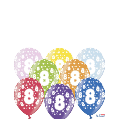 PartyDeco Balón latexový metal 30cm "8", 6 ks
