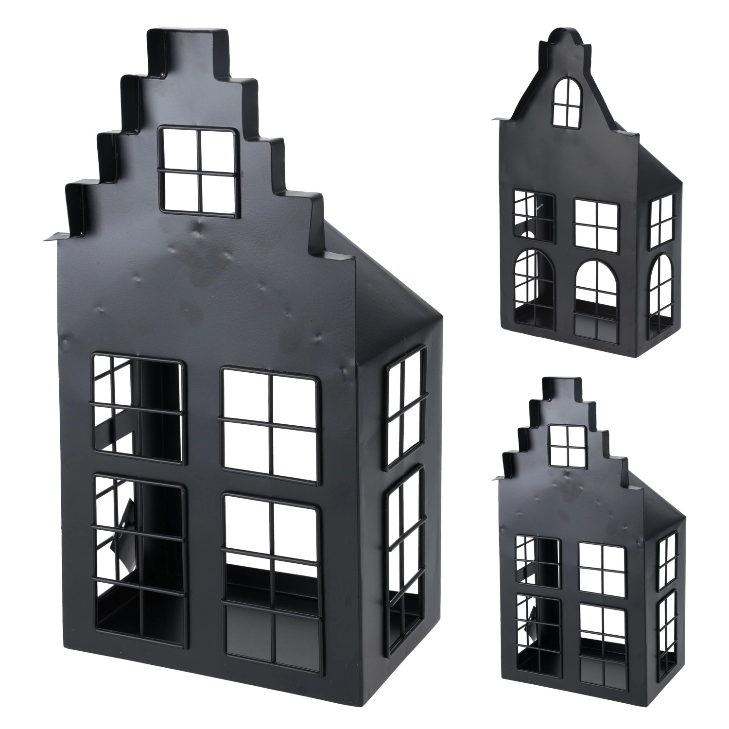 Vánoční dekorace kovová lucerna domek, černá, různé druhy, 21 x 14 x 41 cm