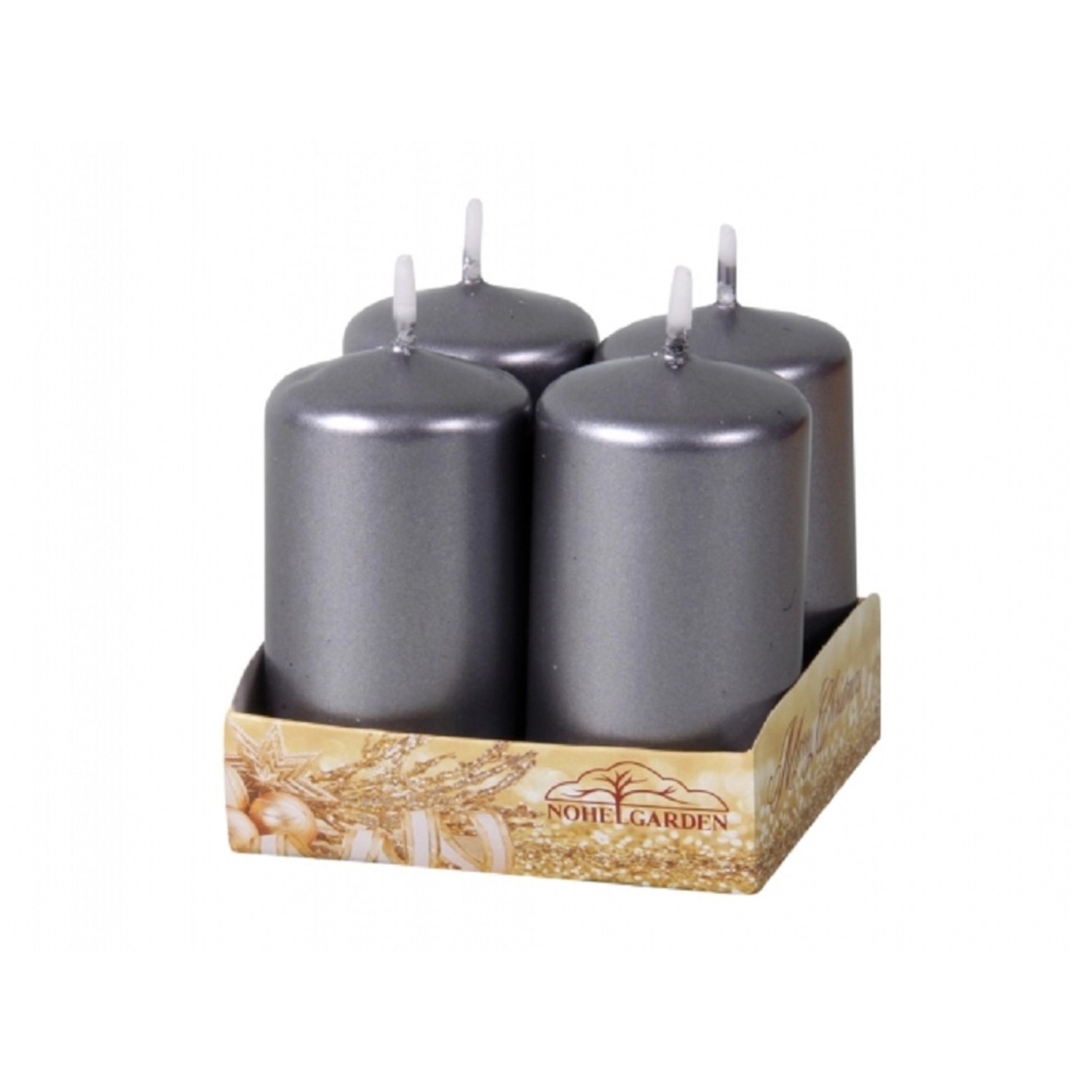 Adventní svíčka, metalická lesklá tmavě šedá, pr. 4 x 8 cm, 4 ks