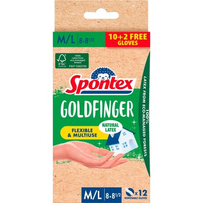 Spontex Jednorázové latexové rukavice Goldfinger, vel. M/L, 10+2 ks