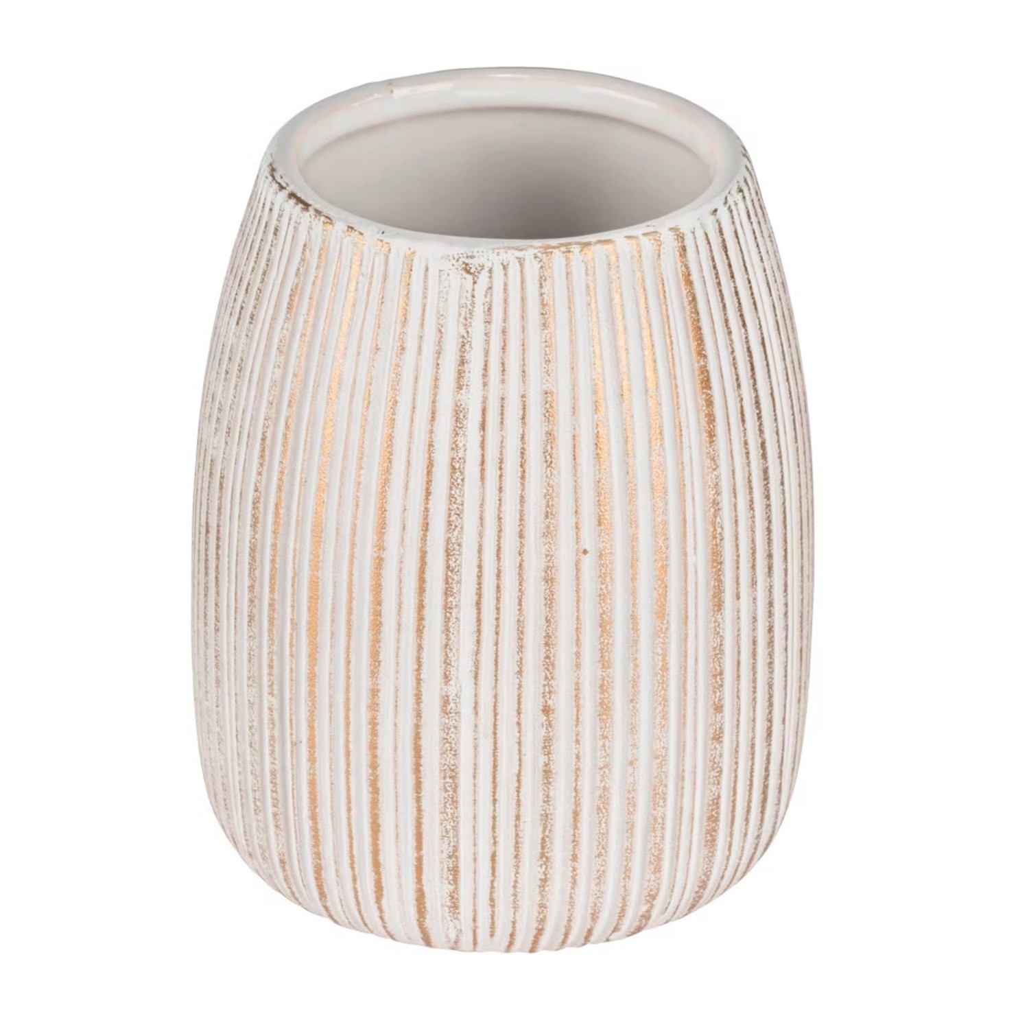 Wenko Keramický kelímek na zubní kartáčky Pascoli, bílá/zlatá,  pr. 9 x 10,5 cm