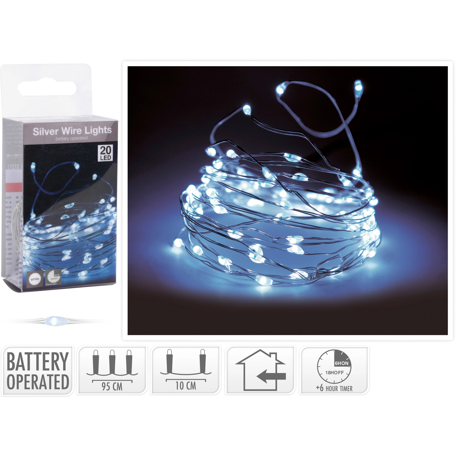 Koopman LED světelný drát 20 LED teplá bílá vodotěsný na baterie