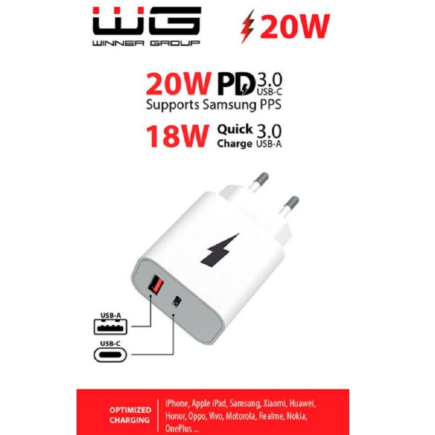 WG Síťová nabíječka USB-A, type-C, až 20 W