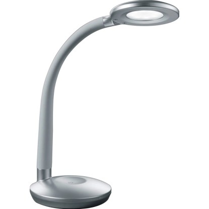 Stmívatelná LED stolní lampa v titanovém vzhledu, ideální pro psací stoly a pracovní prostory.