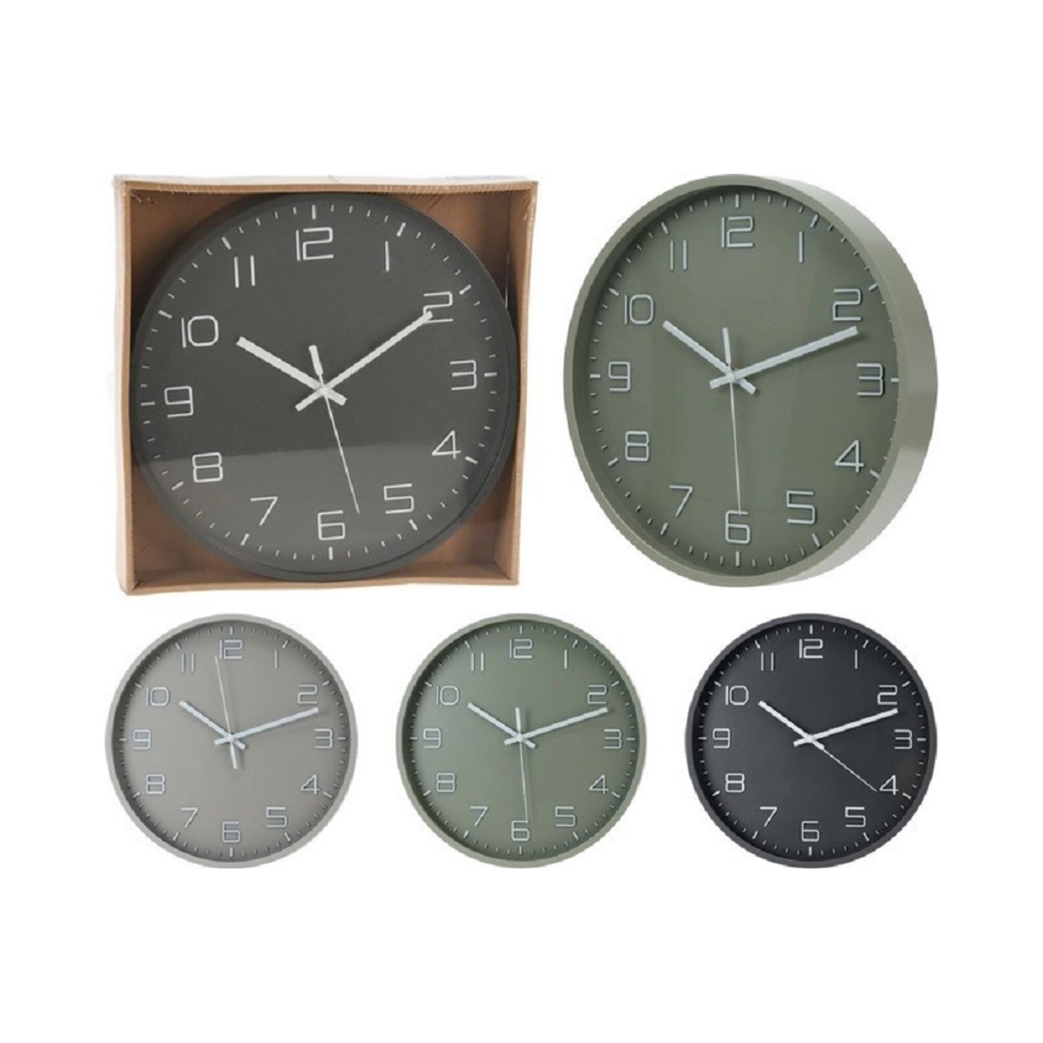 Nástěnné hodiny s bílými 3D čísly, 3 barvy, pr. 30 cm