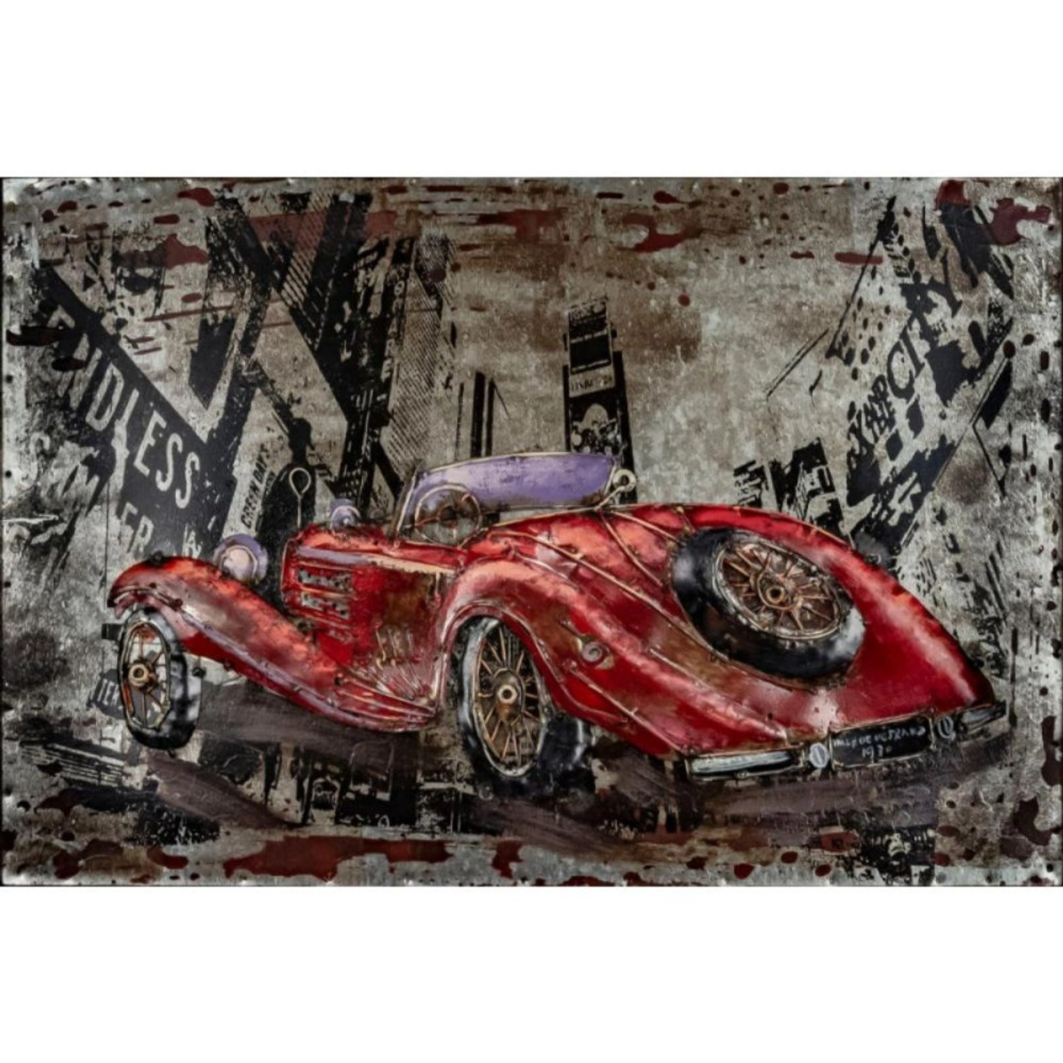 FALC Kovový obraz 3D old red car, 40 x 60 cm