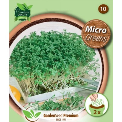 Obrázek balení semen t.b.t. Microgreens, ideální pro pěstování čerstvé zeleně.