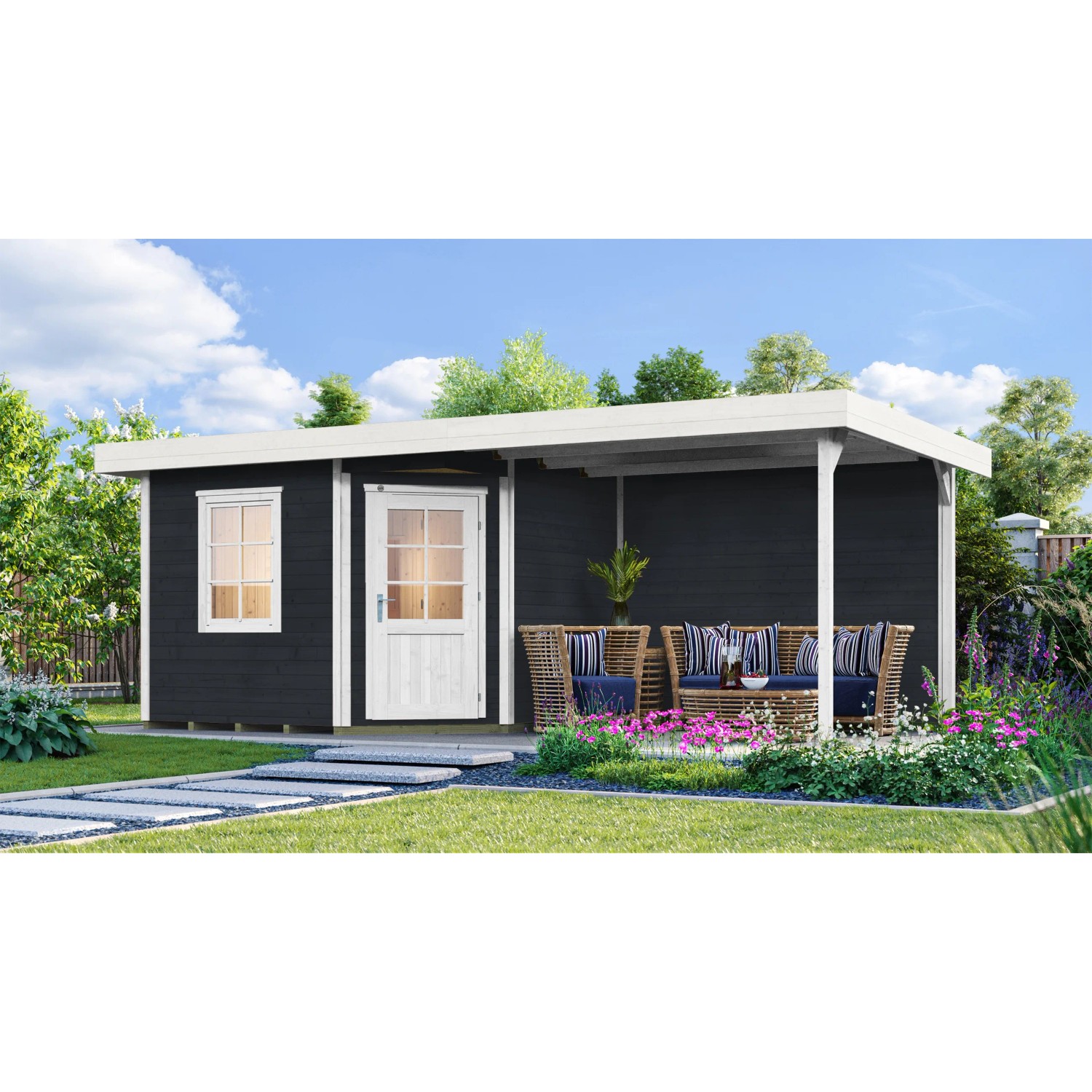 Weka Saunový domek Salo, antracitová, 648 x 358 x 237 cm + BioAktiv 9 kW