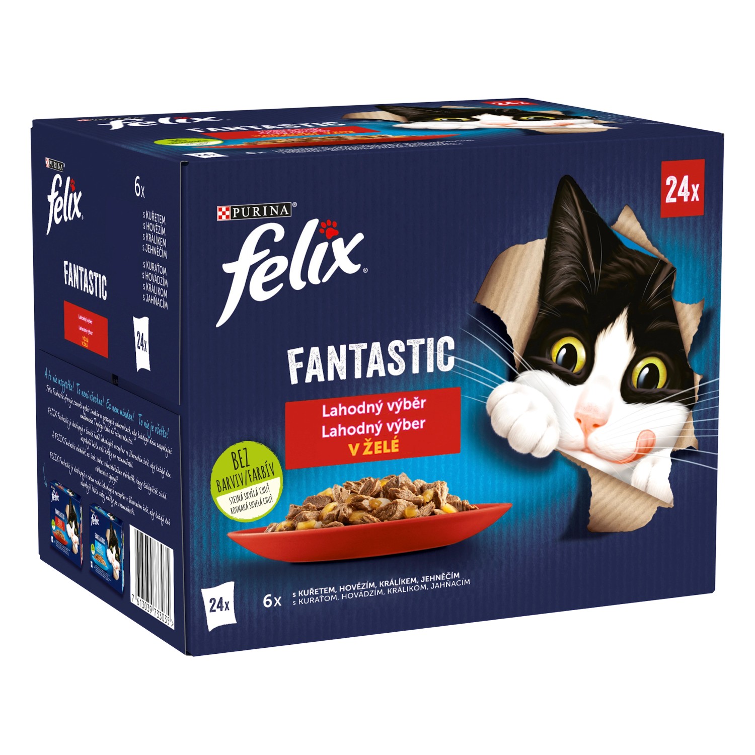 Felix Fantastic Kapsičky pro kočky kuře, hovězí, králík, jehněčí v želé 24 x 85g