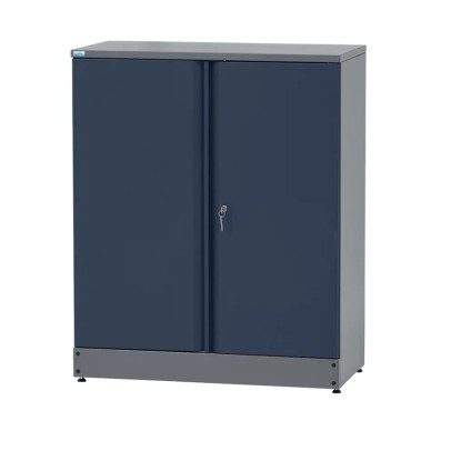 Tmavě modrá skříň Küpper s 2 dveřmi, 10 zásuvkami, výška 110 cm.