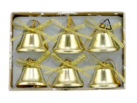 GEROMA Závěsná vánoční dekorace zvoneček kovový zlatý 3 cm, 6 ks