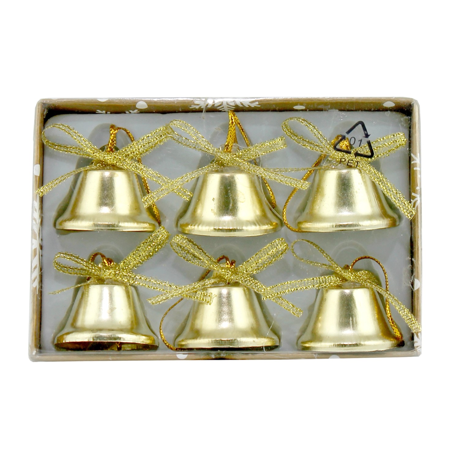 GEROMA Závěsná vánoční dekorace zvoneček kovový zlatý 3 cm, 6 ks