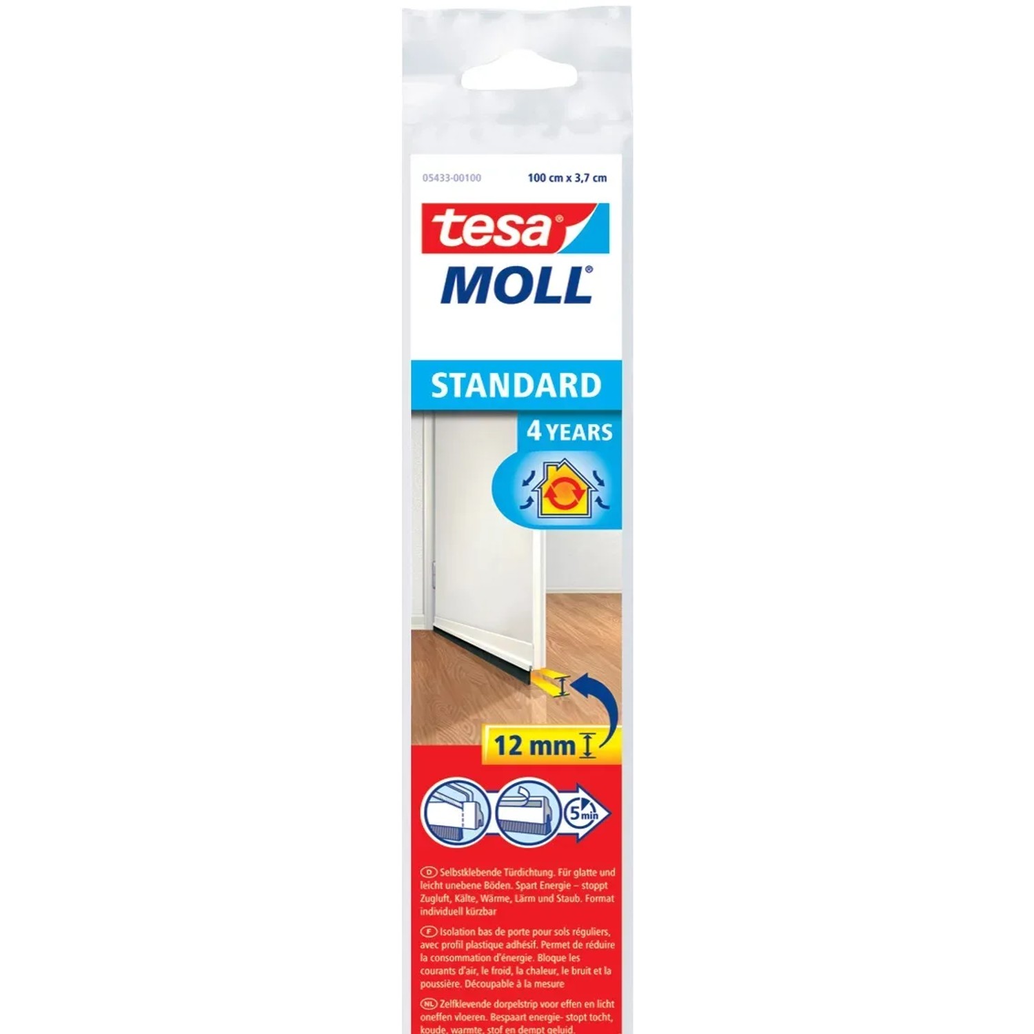 tesa Kartáčová těsnicí lišta pod dveře tesamoll STANDARD, bílá, 1 m x 37 mm