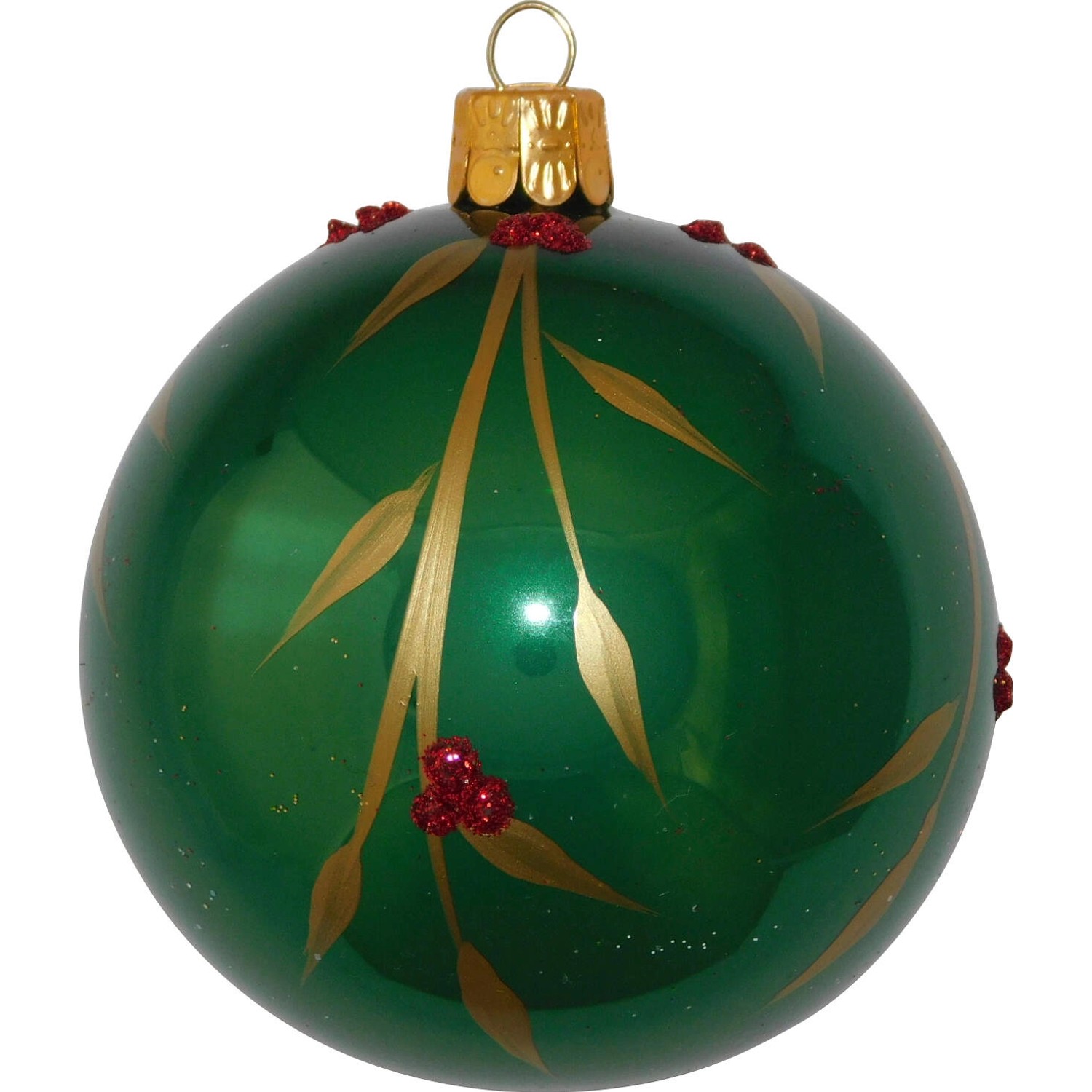 Ornex Vánoční ozdoba skleněná koule s větvičkou, zelená, 8 cm