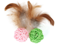 Olala Pets Hračka pro kočky - míček klubíčko s peřím, pr. 4 cm, 2 ks