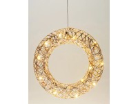 Vánoční dekorace kovový věnec 20 LED teplá bílá, zlatá, pr. 30 x 7 cm