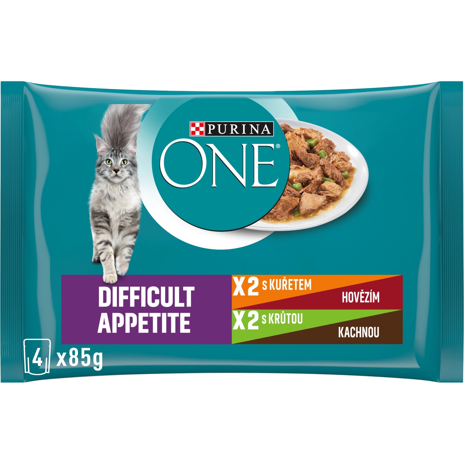 Purina One Kapsičky pro kočky Difficult Appetite multipack kuře/krůta 4 x 85 g