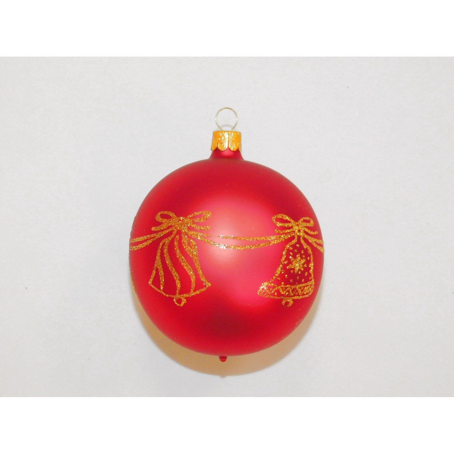 ONREX Vánoční ozdoba skleněná koule červená zvonky pr. 8 cm