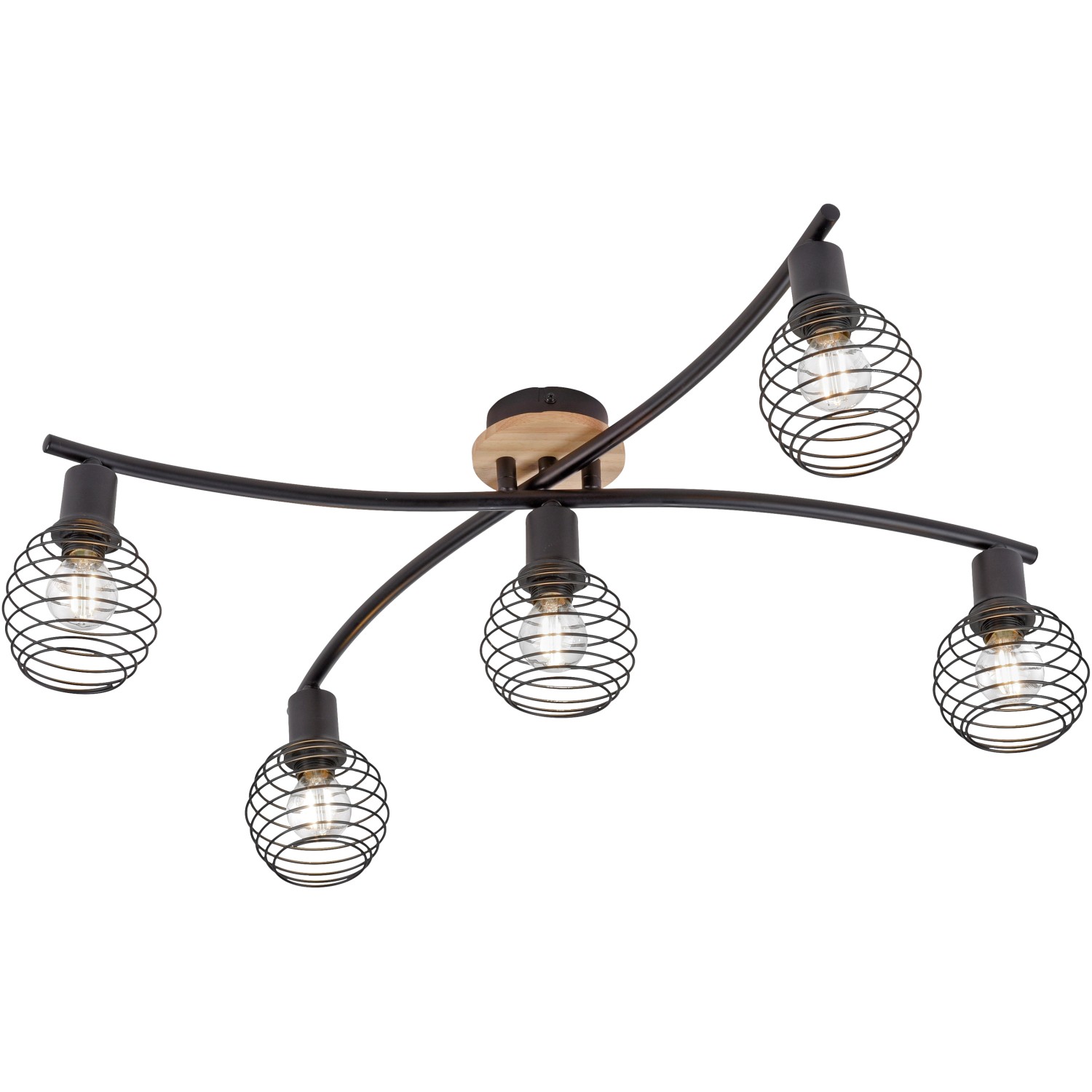 Just Light. Bodové stropní svítidlo Eugen, 5xE14, kov/dřevo, 70 x 66,5 x 20,1 cm