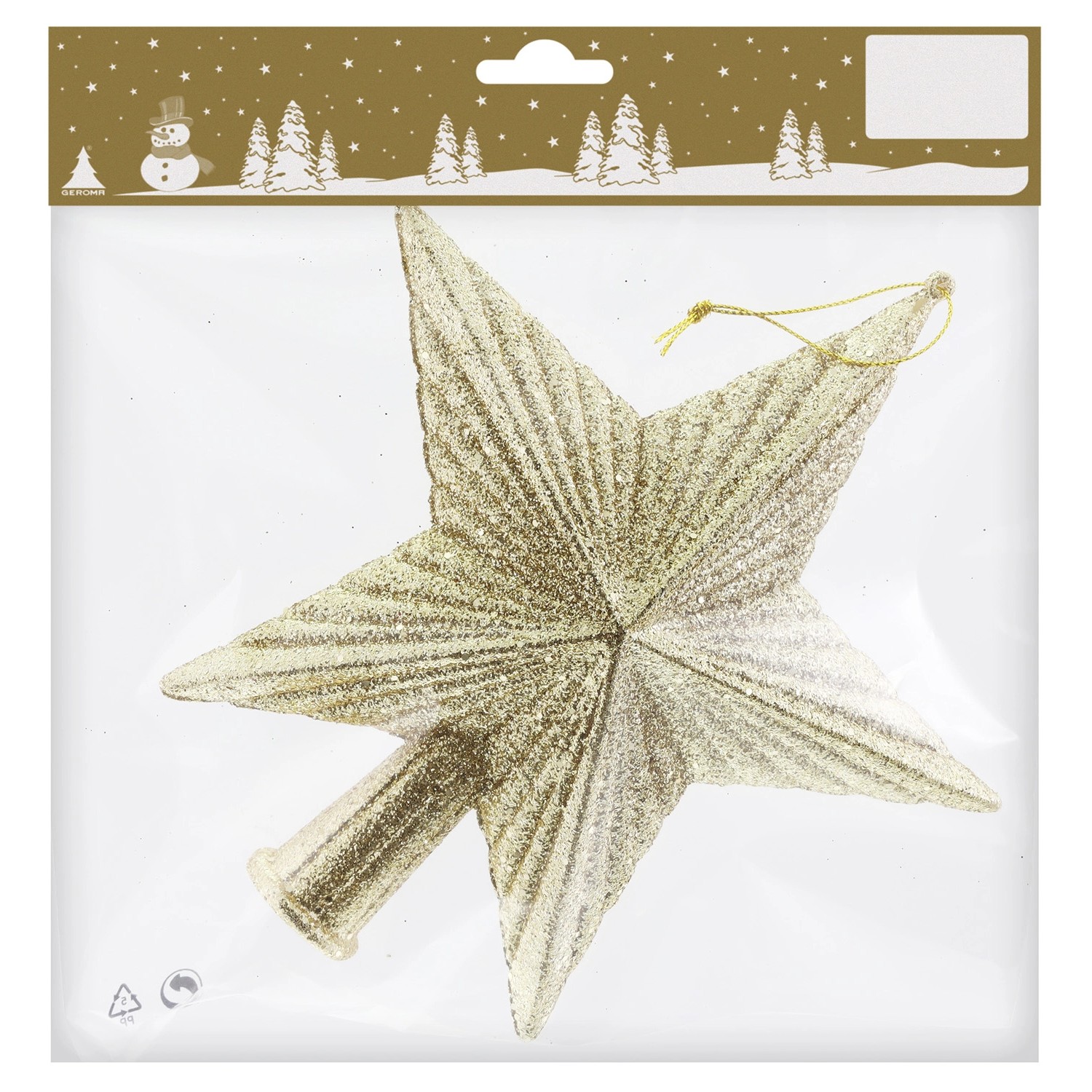 Špička na stromek hvězda plastová, zlatá, 18 x 19 cm