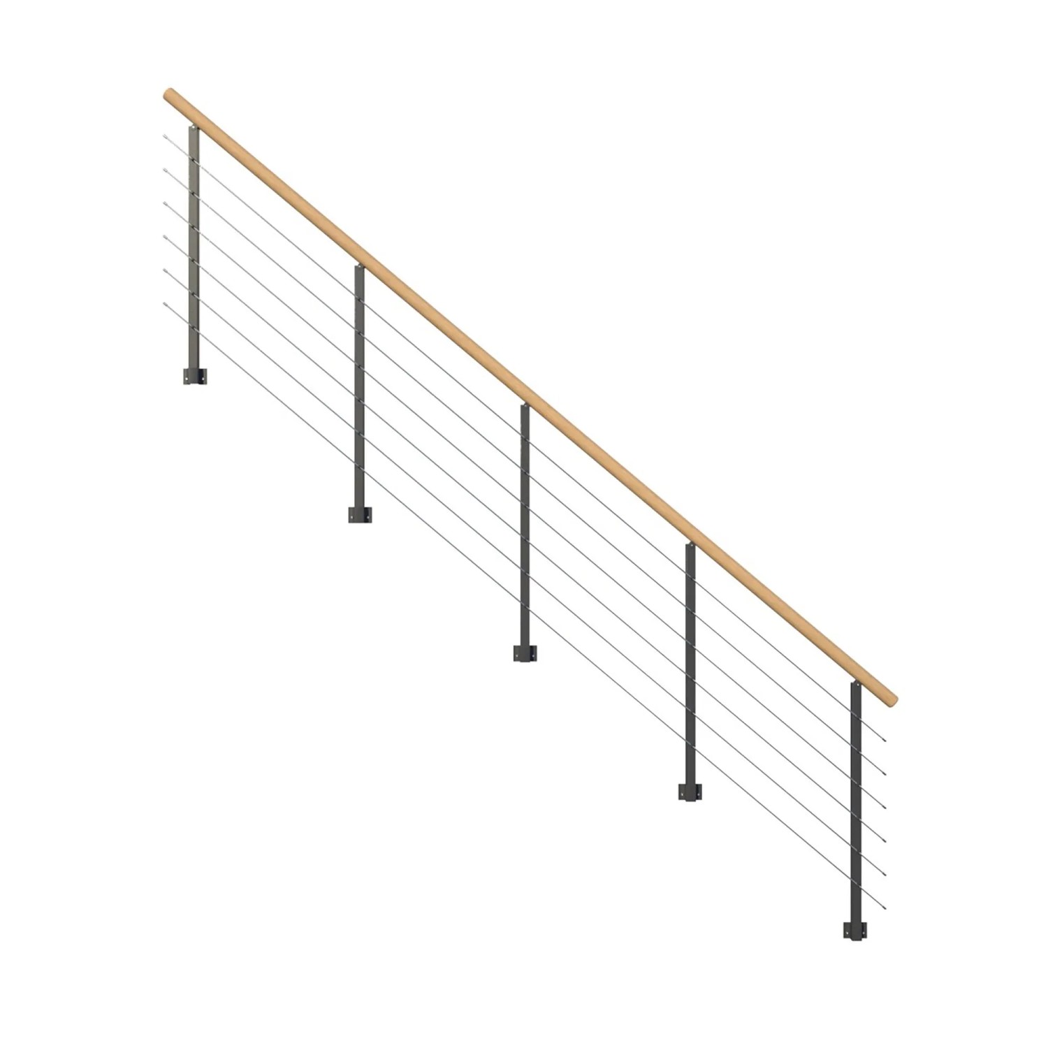 StarWood Kovové zábradlí Kos s oblým dubovým madlem/antracit 250 cm