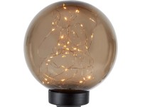 Solární LED svítidlo koule se zápichem, IP44, 30 diod, kouřové sklo, pr. 20 cm
