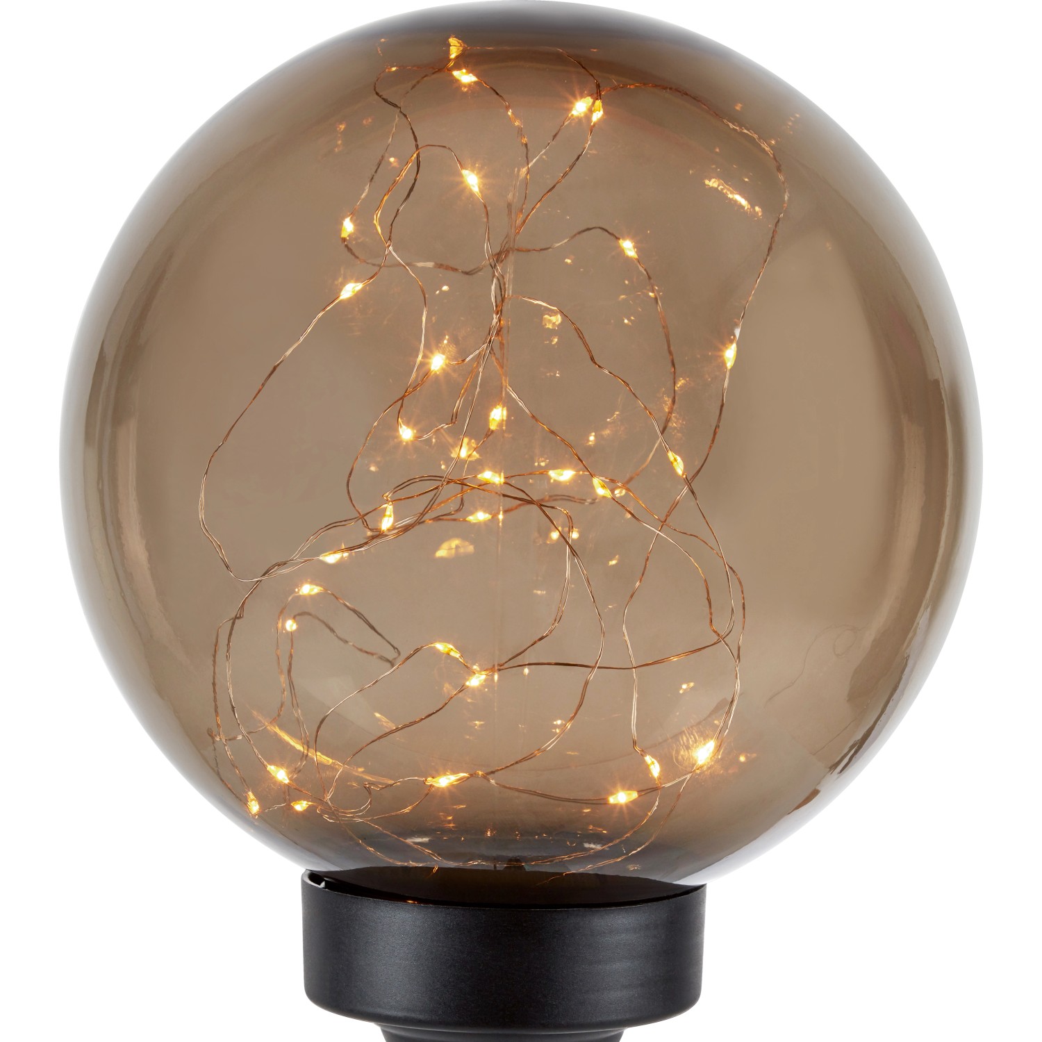 Solární LED svítidlo koule se zápichem, IP44, 30 diod, kouřové sklo, pr. 20 cm